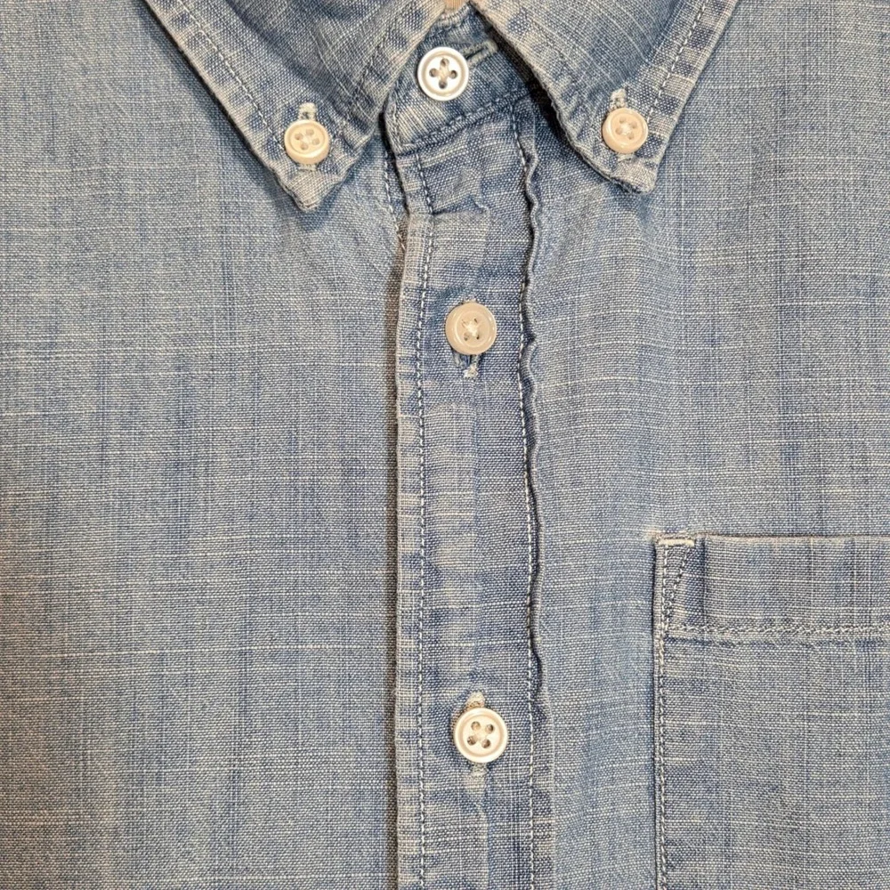 Crewcuts Chambray Short Sleeve Button Down Shirt‎ Boys 6/7 Preppy Blue Cotton